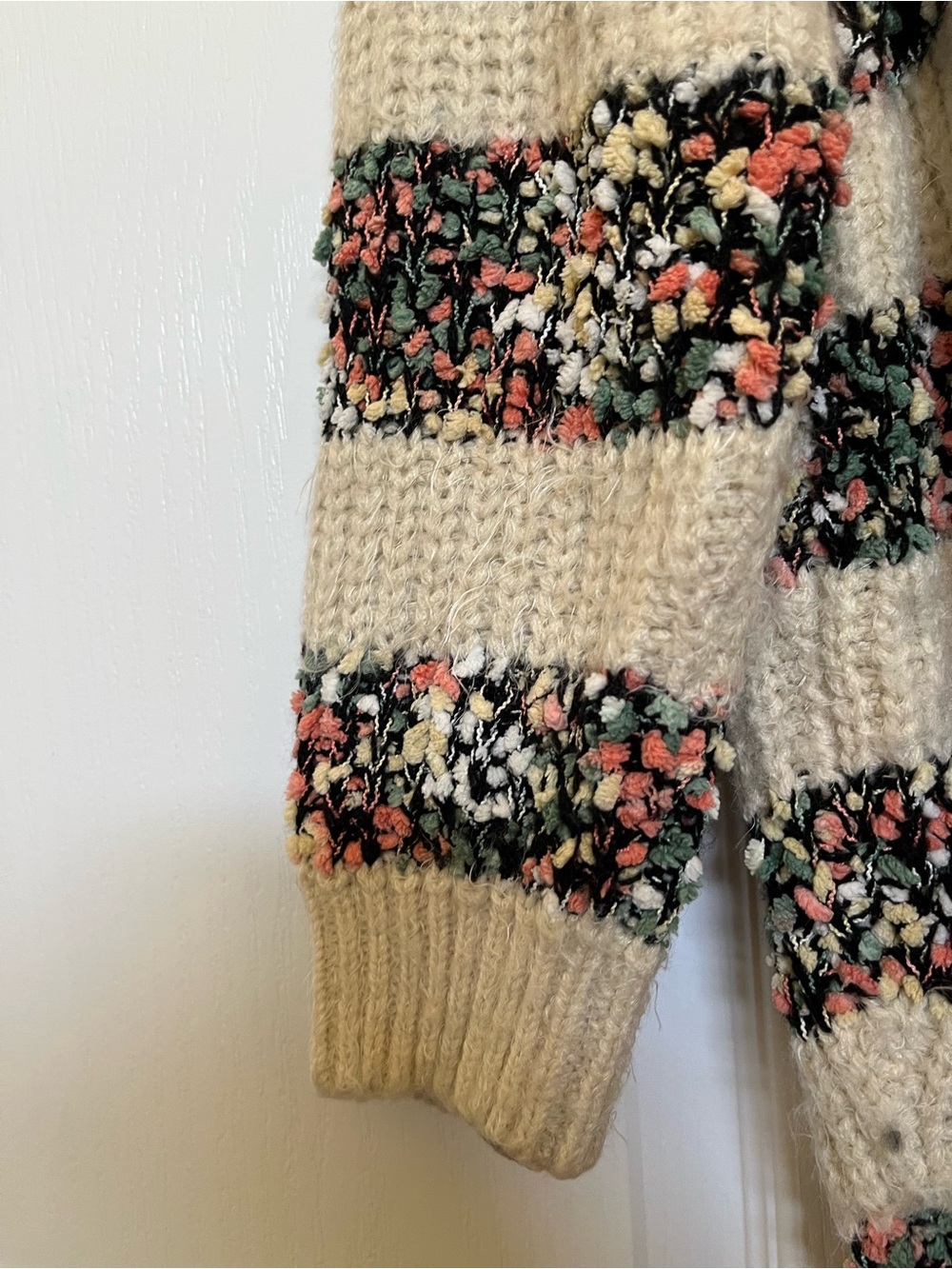 Women's Cream Fuzzy Stripe Scoop-Neck Sweater - Picture 5 of 9